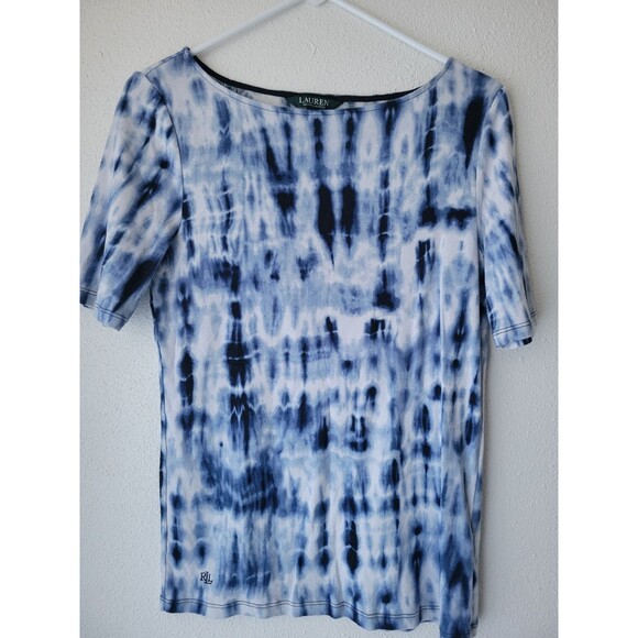 Lauren Ralph Lauren Tops - Lauren Ralph Lauren Blue Tie Dye Top Womens Large 100% Cotton Shibori Shirt